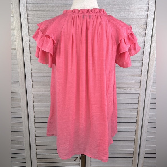NANETTE LEPORE Ruffle Sleeve V Neck Blouse Rose Pink-Small - Picture 2 of 2